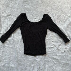 Black midi top with mesh mid length sleeves